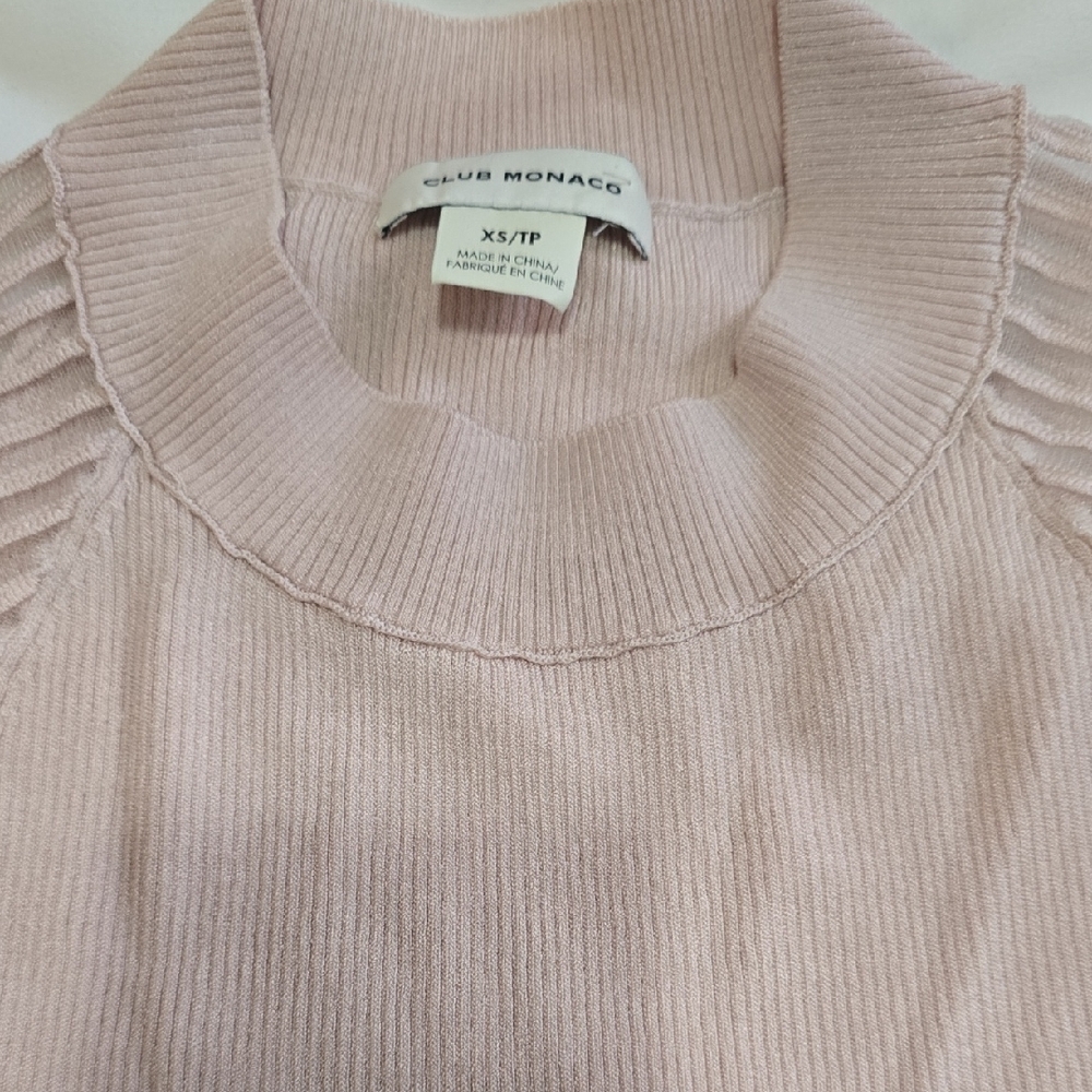 Club Monaco Blush Ribbed Mock Neck Sweater